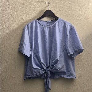 Zara Light Blue Striped Blouse with Tie Front